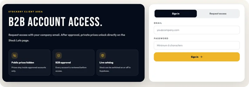 B2B account access: request, approval, private prices