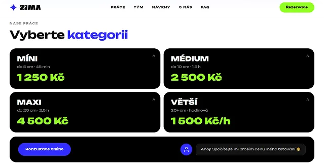 ZIMA: work categories and prices